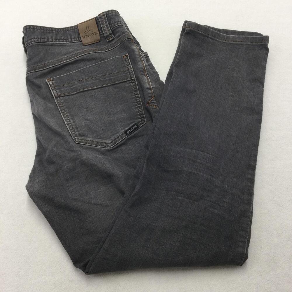 PrAna Slim Fit Jeans Mens 32x30 Gray Wash Slim Straight Denim Zip Fly 5 Pocket